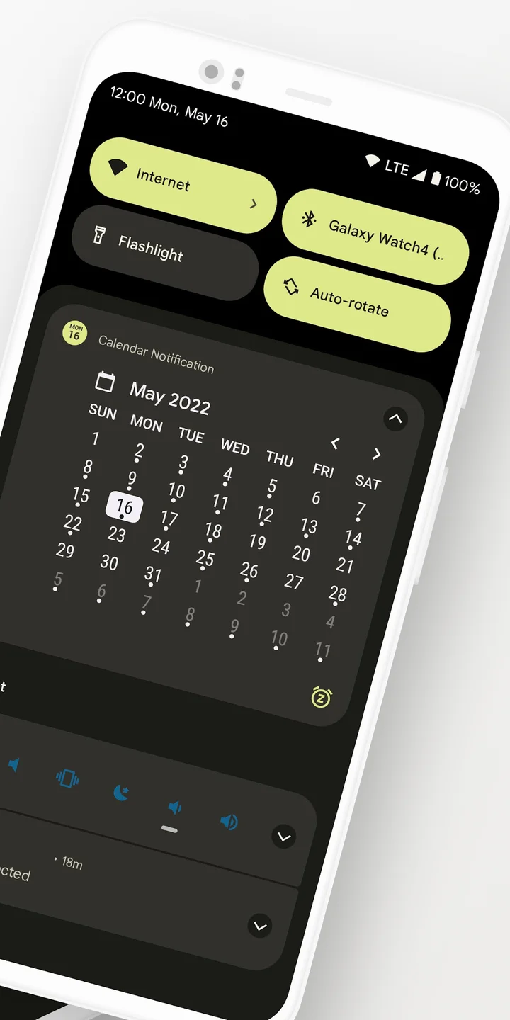 Calendar Notification month view in dark mode