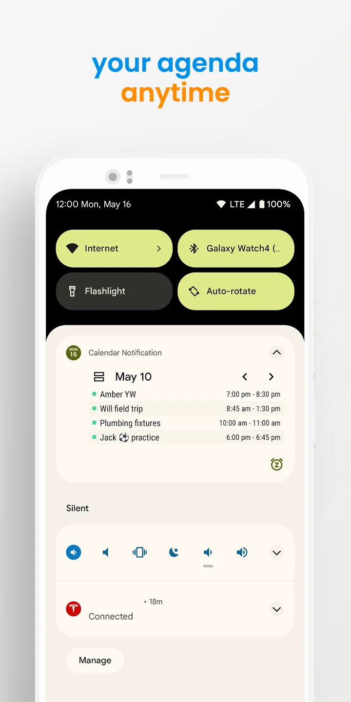 Calendar Notification daily agenda in the notification shade