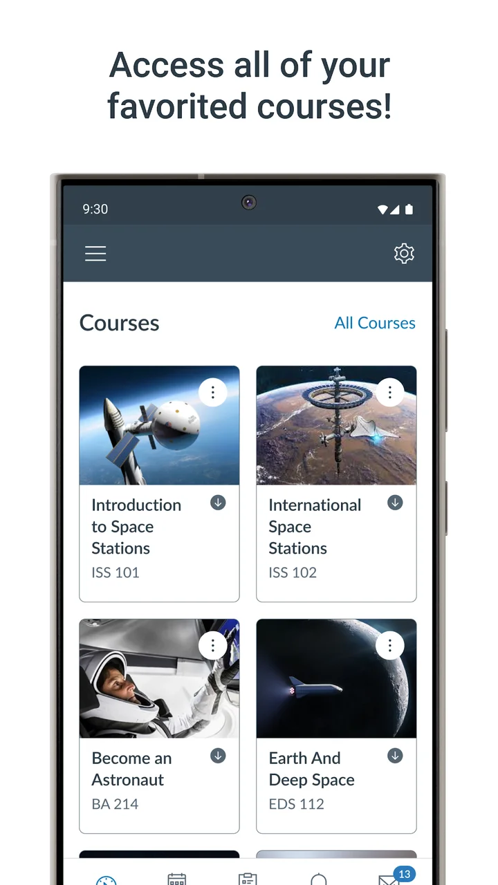 Canvas Student favorite courses dashboard