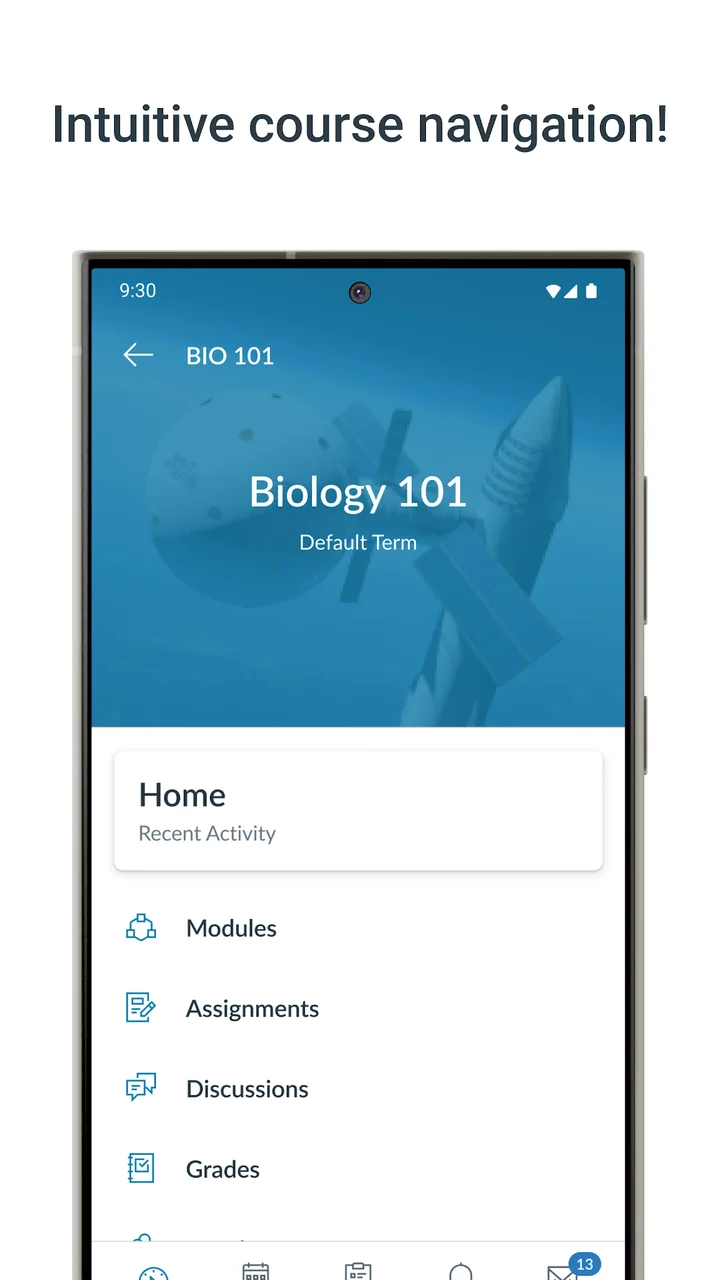 Canvas Student course navigation with modules and assignments