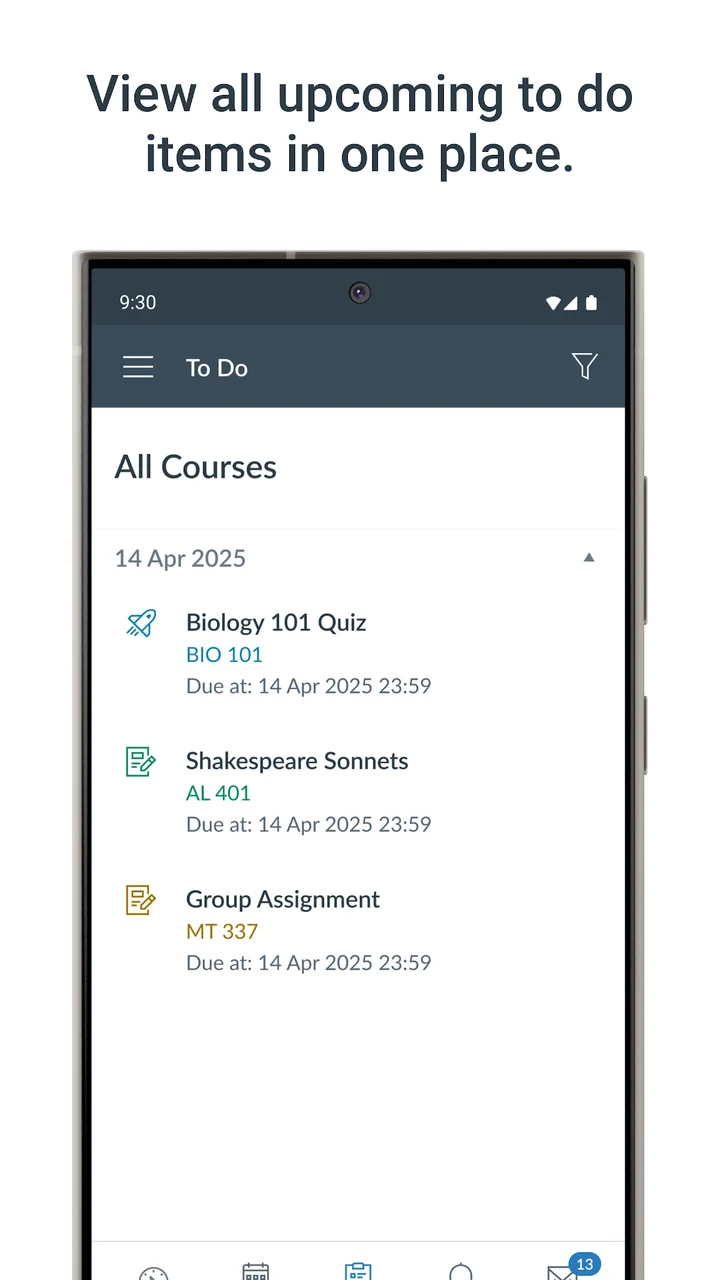 Canvas Student upcoming assignments and to-do list