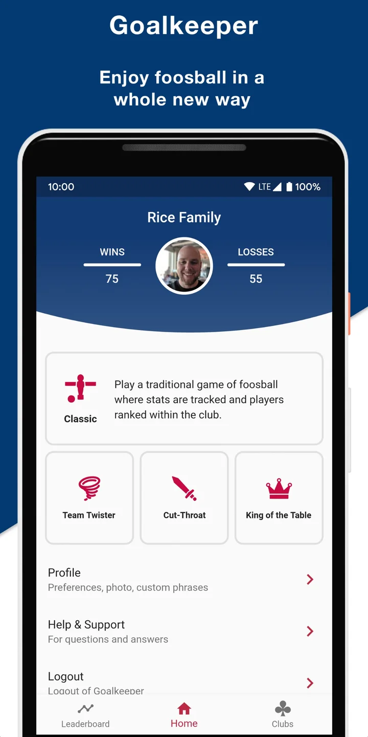 Goalkeeper profile and foosball game modes