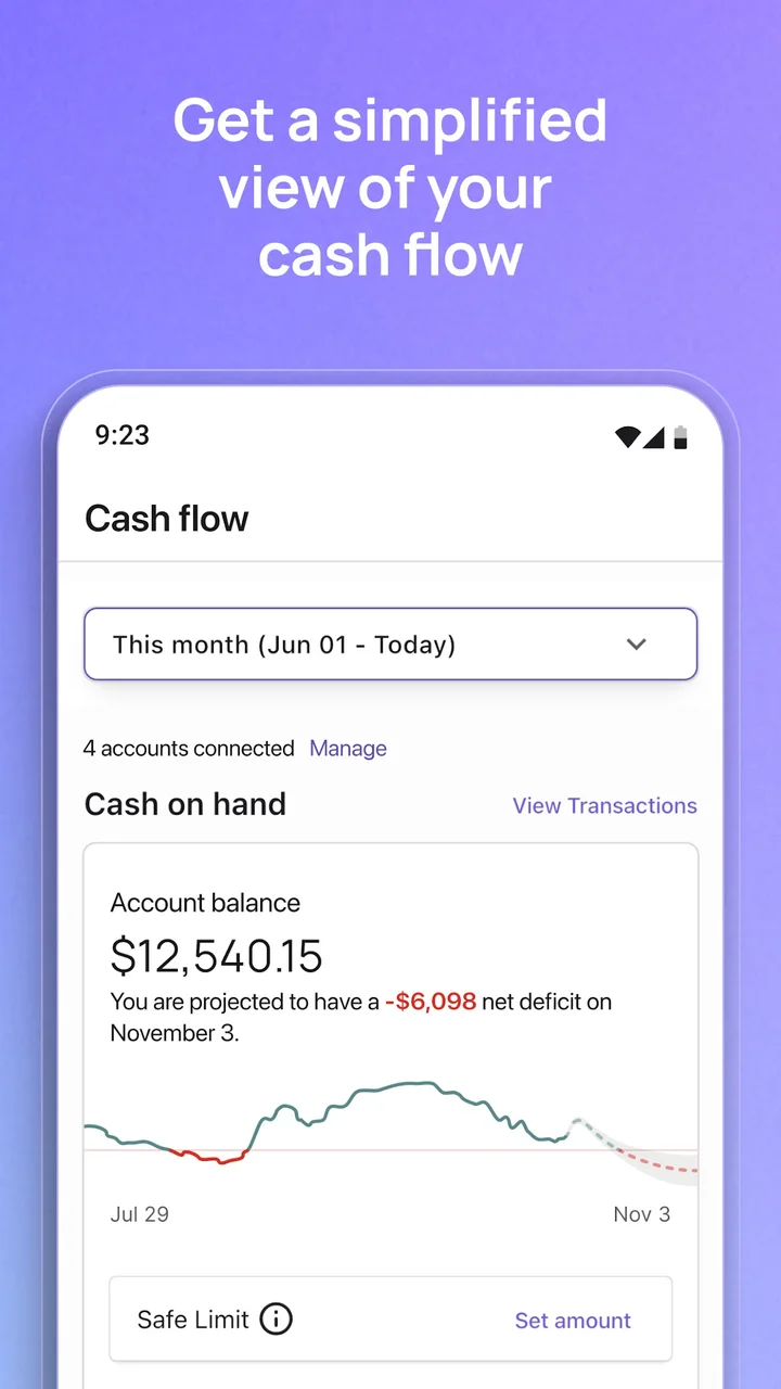 Nav cash flow chart and connected account overview